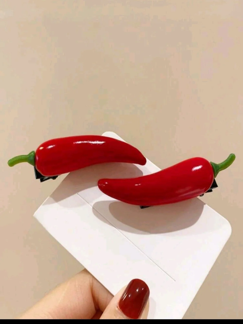 Chili Pepper Hair Clip Set - Red & Green Gloss